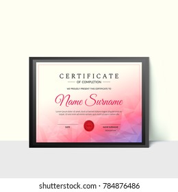 Certificate of Competetion on pink abstract background.