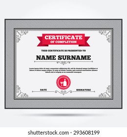 Certificate of completion. Alcohol sign icon. Drink symbol. Bottle with glass. Template with vintage patterns. Vector