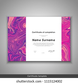 Certificate of completion - appreciation, achievement, graduation, diploma or award with marble texture background. Stock vector