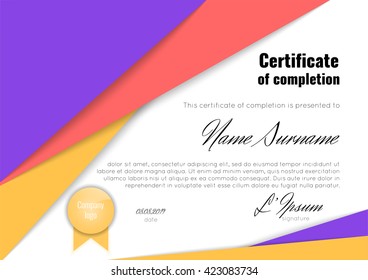 Certificate of completion (appreciation, achievement, graduation, diploma or award). Stock vector.