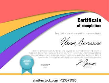 Certificate of completion (appreciation, achievement, graduation, diploma or award). Stock vector.
