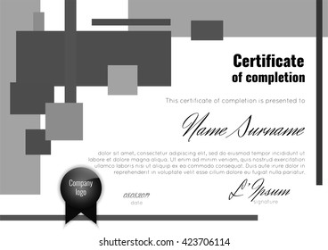 Certificate of completion (appreciation, achievement, graduation, diploma or award). Stock vector.