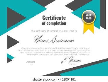 Certificate of completion (appreciation, achievement, graduation, diploma or award). Stock vector.