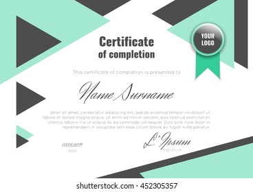 Certificate of completion (appreciation, achievement, graduation, diploma or award). Stock vector.