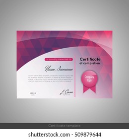 Certificate of completion (appreciation, achievement, graduation, diploma or award). Stock vector.
