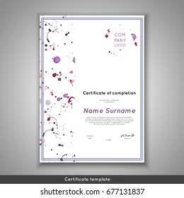 Certificate of completion - appreciation, achievement, graduation, diploma or award with funny geometrical scandinavian pattern with lines.
