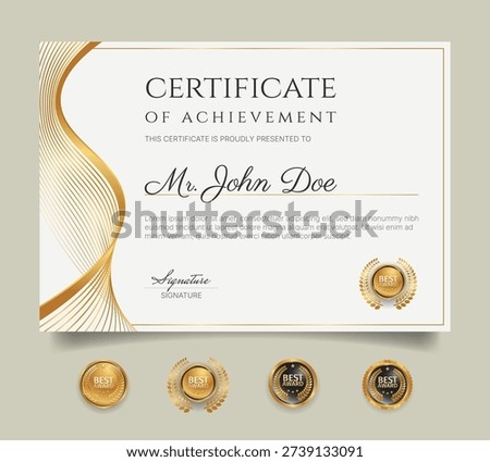 Certificate of completion border template with golden badges