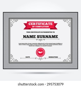 Certificate of completion. Donation hand sign icon. Charity or endowment symbol. Human helping hand palm. Template with vintage patterns. Vector