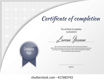 Certificate of completion with halftone background and border. Stock vector.
