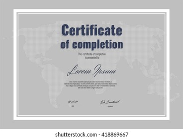 Certificate of completion with halftone background and border. Stock vector.