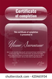 Certificate of completion with halftone background and border. Stock vector.