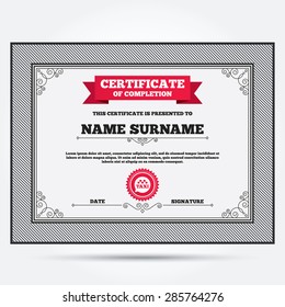 Certificate of completion. Taxi speech bubble sign icon. Public transport symbol Template with vintage patterns. Vector