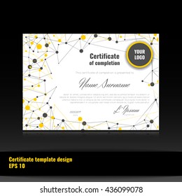 Certificate of completion template with with connection abstract background. Stock vector.