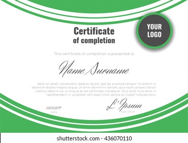 Certificate of completion template with geometric abstract background. Stock vector.