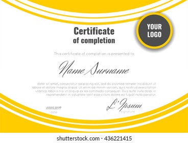 Certificate of completion template with geometric abstract background. Stock vector.