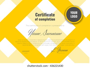 Certificate of completion template with geometric abstract background. Stock vector.