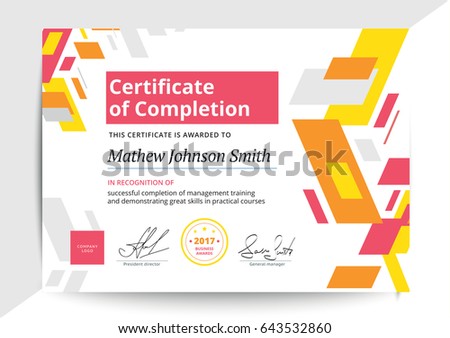Certificate Completion Template Modern Design Business Stock Vector