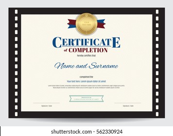 Certificate Of Completion Template With Movie Film Border Frame