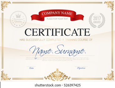 Certificate of completion template with ribbon light background and place for your text vector illustration