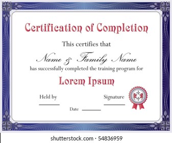 Certificate of Completion Template; Vector Format