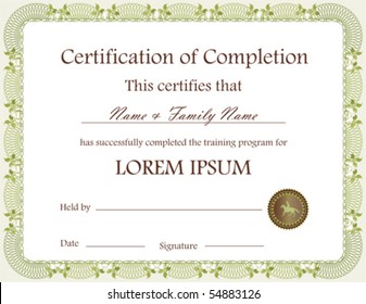 Certificate of Completion Template; Vector Format