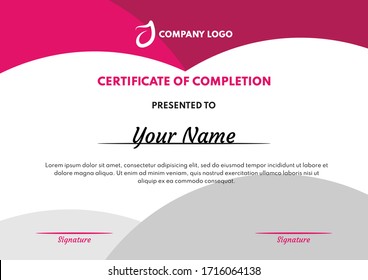 Certificate of completion template for your business, event or conference needs. Just change the title, it can be any certificate template such as award, deposit, insurance, settlement, etc. Flexible 