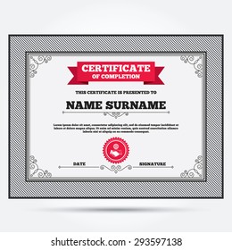 Certificate of completion. World handshake sign icon. Amicable agreement. Successful business with globe symbol. Template with vintage patterns. Vector