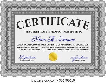 Certificate. Complex background. Artistry design. Money style.