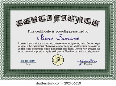 Certificate. With complex background. Complex design. Vector pattern that is used in currency and diplomas.