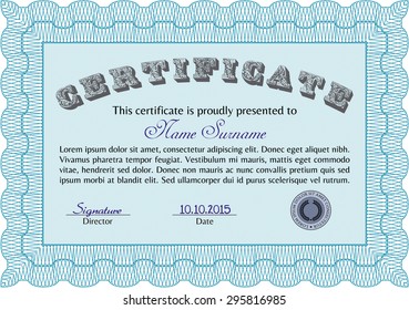 Certificate. With complex background. Complex design. Vector pattern that is used in currency and diplomas.