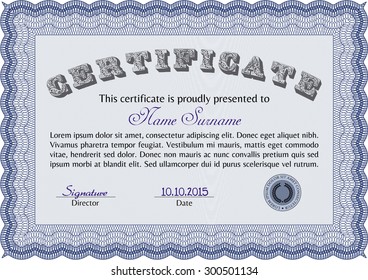 Certificate. With complex background. Complex design. Vector pattern that is used in currency and diplomas.