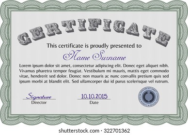 Certificate. With complex background. Complex design. Vector pattern that is used in currency and diplomas.