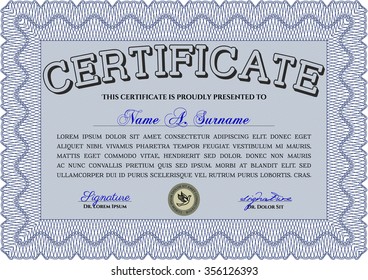 Certificate. With complex background. Complex design. Vector pattern that is used in currency and diplomas.