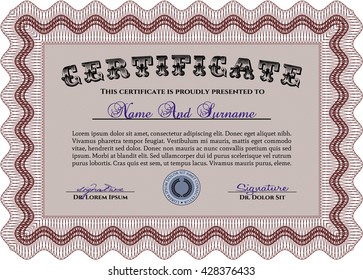 Certificate. Complex design. Printer friendly. Detailed. Red color.