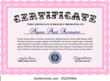 Certificate. With complex linear background. Beauty design. Vector pattern that is used in currency and diplomas.
