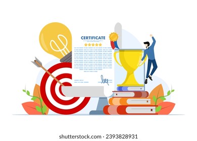 certificate concept, Awards, prizes and appreciation, Online education, training courses, E-learning, Digital certificate programs, Remote and distance studies, flat vector illustration on background.