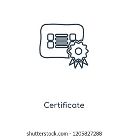 Certificate concept line icon. Linear Certificate concept outline symbol design. This simple element illustration can be used for web and mobile UI/UX.