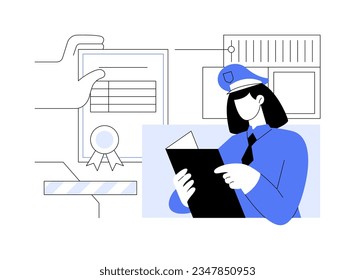 Certificate of conformity abstract concept vector illustration. Customs officers checking certificate of conformity, export business, foreign trade, customs clearance abstract metaphor.