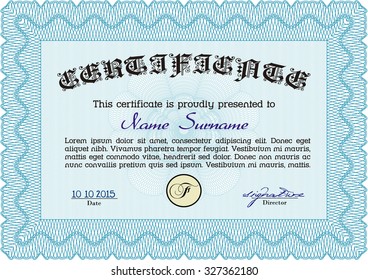 Certificate. Cordial design. Diploma of completion.With guilloche pattern. 