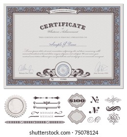 certificate or coupon template with detailed border and additional design elements (DIN format)