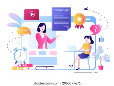 Certificate Course Document Icon with Businessman License Badge After Training for Website, Poster or Brochure Background Vector Illustration