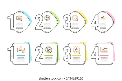 Certificate, Customisation and Face detect icons simple set. Investment sign. Best employee, Settings, Select target. Economic statistics. Science set. Infographic timeline. Line certificate icon