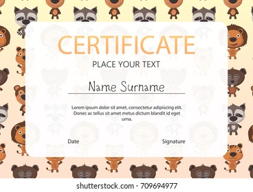 Certificate with cute animal pattern