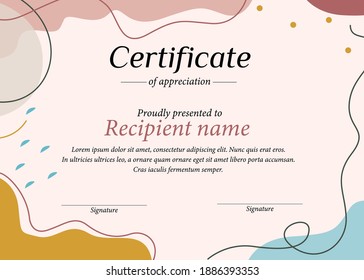 certificate cute background waves color frame template banner print with flat cartoon style vector design illustration