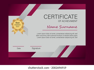 Certificate with dark red and yellow