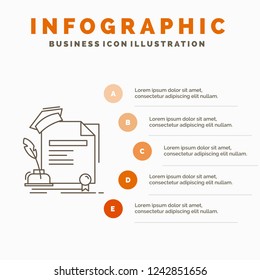 certificate, degree, education, award, agreement Infographics Template for Website and Presentation. Line Gray icon with Orange infographic style vector illustration