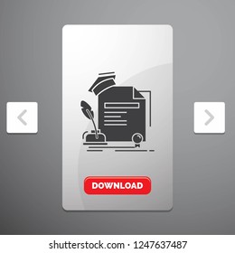 certificate, degree, education, award, agreement Glyph Icon in Carousal Pagination Slider Design & Red Download Button