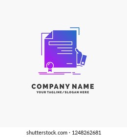 certificate, degree, education, award, agreement Purple Business Logo Template. Place for Tagline.