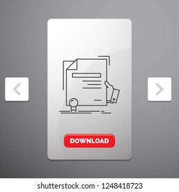 certificate, degree, education, award, agreement Line Icon in Carousal Pagination Slider Design & Red Download Button