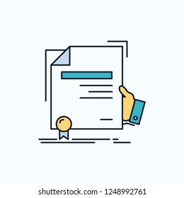 certificate, degree, education, award, agreement Flat Icon. green and Yellow sign and symbols for website and Mobile appliation. vector illustration